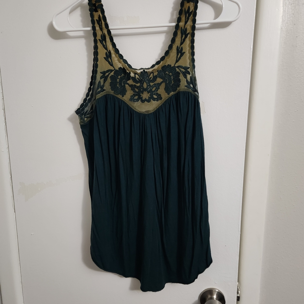 Embroidered Green and Tan Women's Top